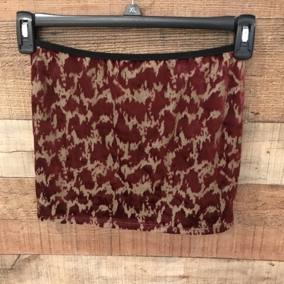 Solemios Dark Red Stretch Mini Skirt Velvet Fabric Micro Mini Burn Out - Picture 4 of 7